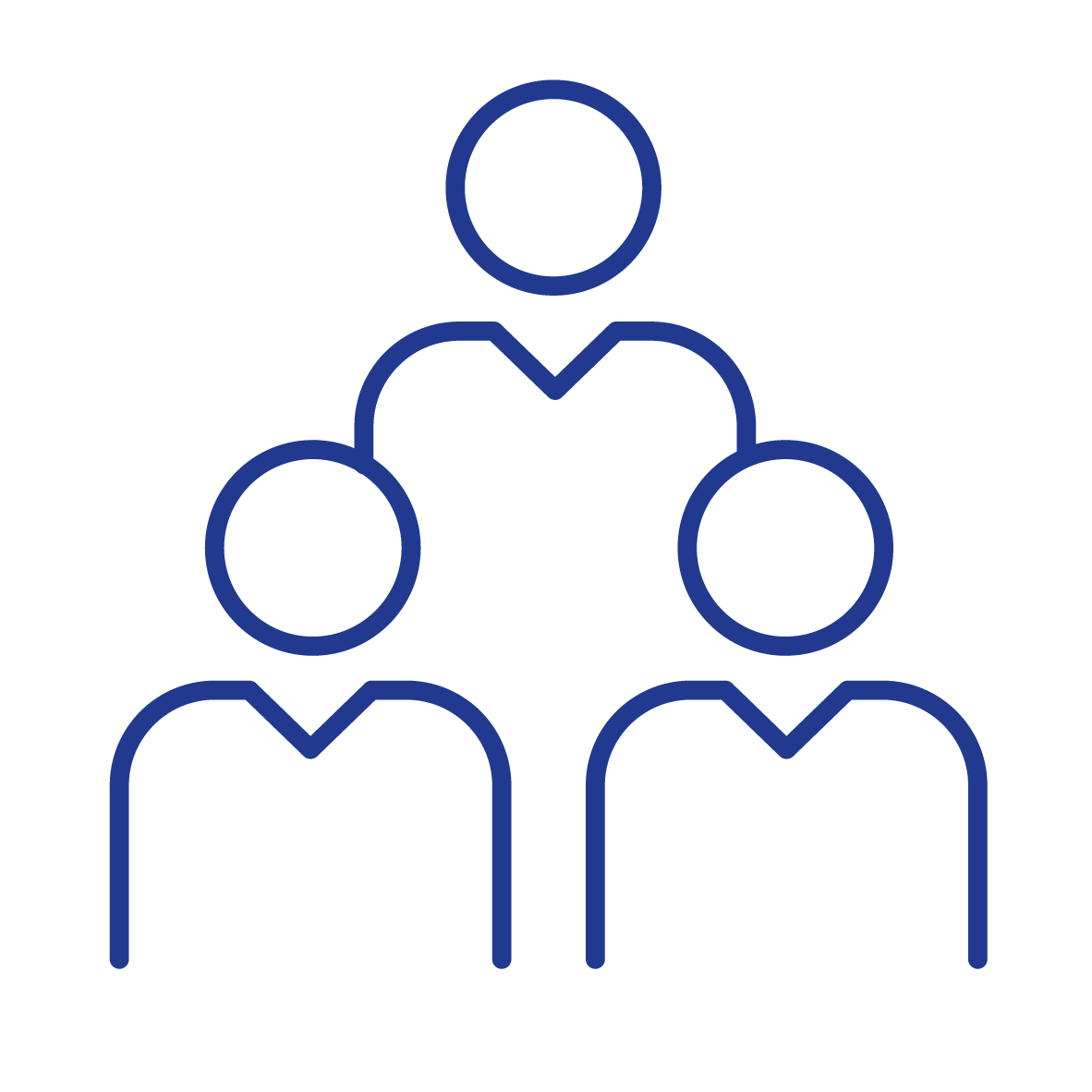 Blaues Symbol von drei Personen, eine oben und zwei darunter, symbolisiert eine Gruppe.