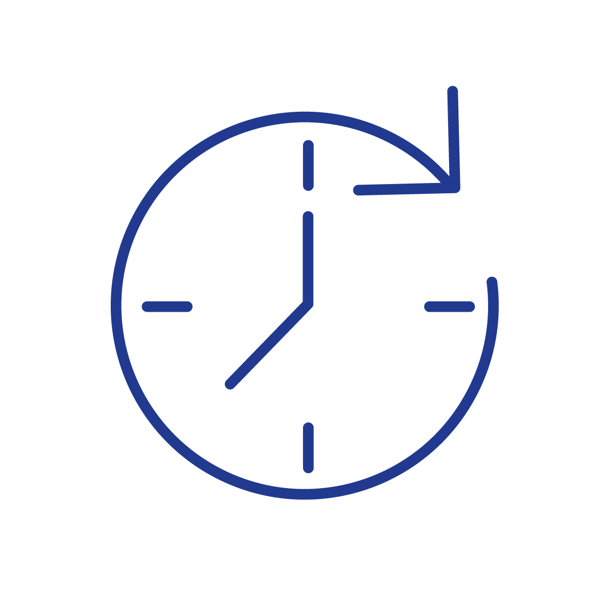 Blaues Uhrsymbol mit einem Pfeil im Uhrzeigersinn.